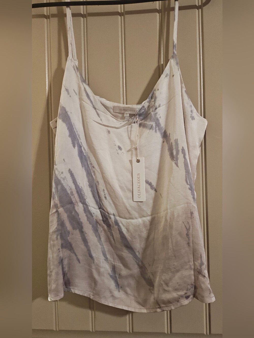 Olivaceous Women's White and Light Blue & Purple 💜 Tie-Dye Satin Cami